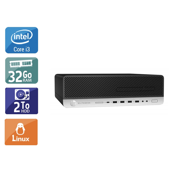 HP EliteDesk 800 G3 SFF i3 Gen 7 32Go RAM 2To HDD Linux
