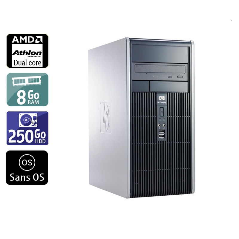 HP Compaq dc5850 Tower AMD Athlon Dual Core 8Go RAM 250Go HDD Sans OS