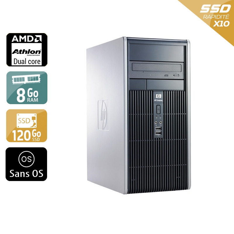HP Compaq dc5850 Tower AMD Athlon Dual Core 8Go RAM 120Go SSD Sans OS