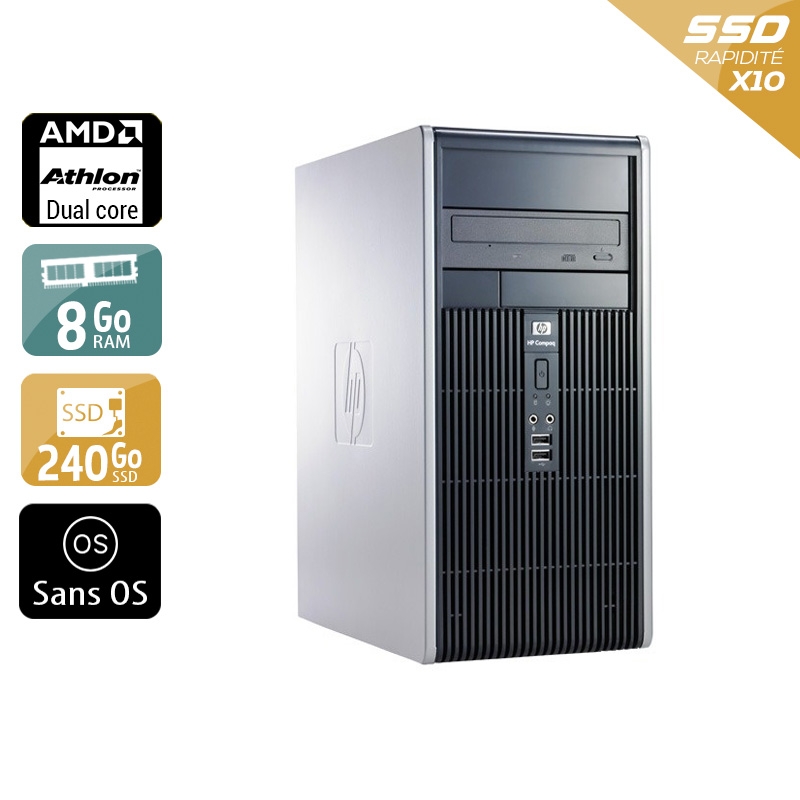 HP Compaq dc5850 Tower AMD Athlon Dual Core 8Go RAM 240Go SSD Sans OS