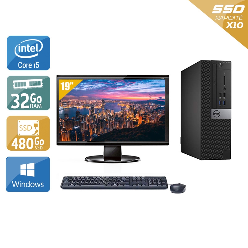 Dell Optiplex 7050 SFF i5 Gen 6 avec Écran 19 pouces 32Go RAM 480Go SSD Windows 10