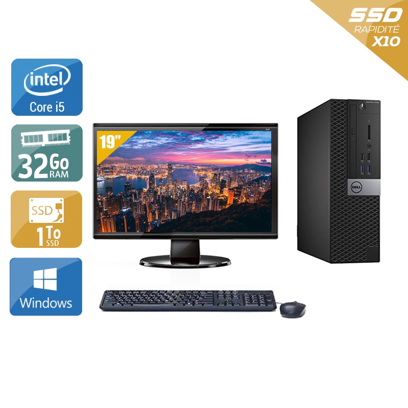 Dell Optiplex 7050 SFF i5 Gen 6 avec Écran 19 pouces 32Go RAM 1To SSD Windows 10