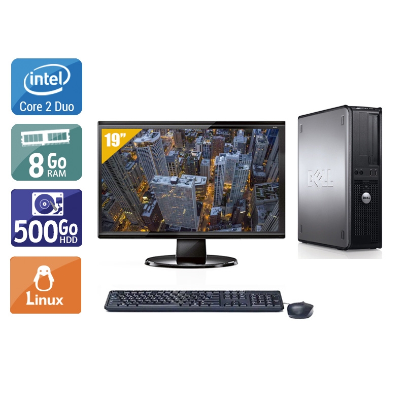 Dell Optiplex 760 Desktop Core 2 Duo avec Écran 19 pouces 8Go RAM 500Go HDD Linux