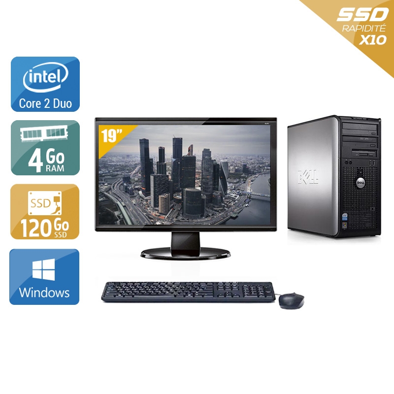 Dell Optiplex 760 Tower Core 2 Duo avec Écran 19 pouces 4Go RAM 120Go SSD Windows 10