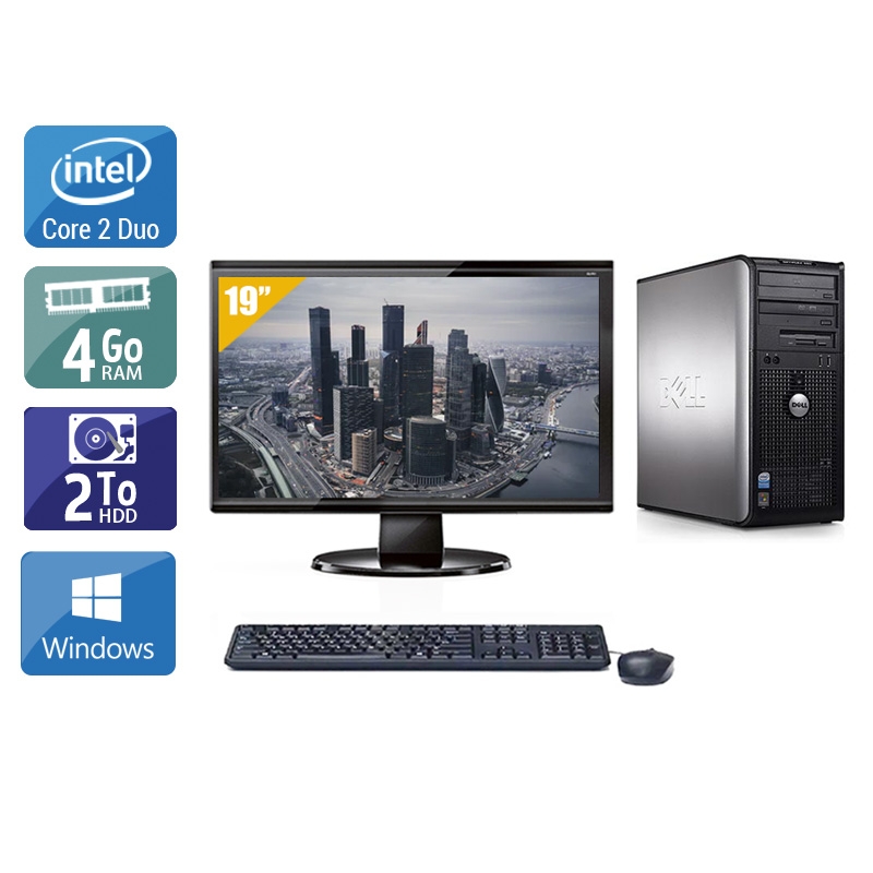 Dell Optiplex 760 Tower Core 2 Duo avec Écran 19 pouces 4Go RAM 2To HDD Windows 10