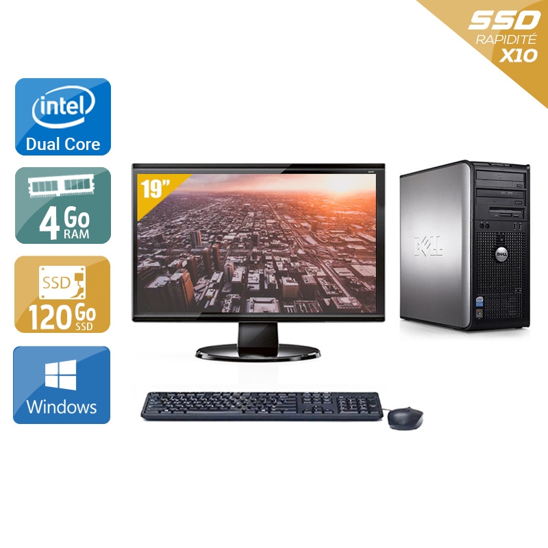 Dell Optiplex 760 Tower Dual Core avec Écran 19 pouces 4Go RAM 120Go SSD Windows 10