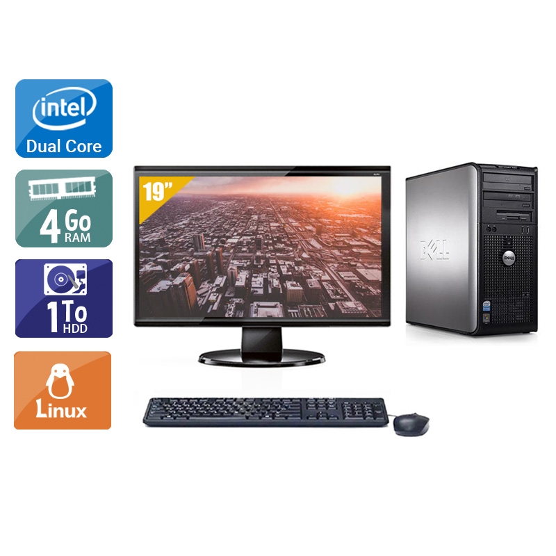Dell Optiplex 760 Tower Dual Core avec Écran 19 pouces 4Go RAM 1To HDD Linux