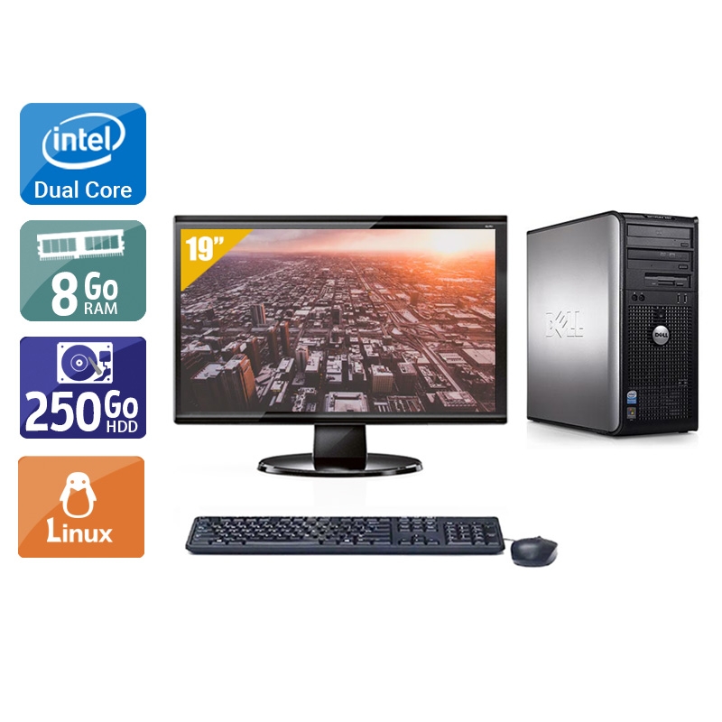 Dell Optiplex 760 Tower Dual Core avec Écran 19 pouces 8Go RAM 250Go HDD Linux