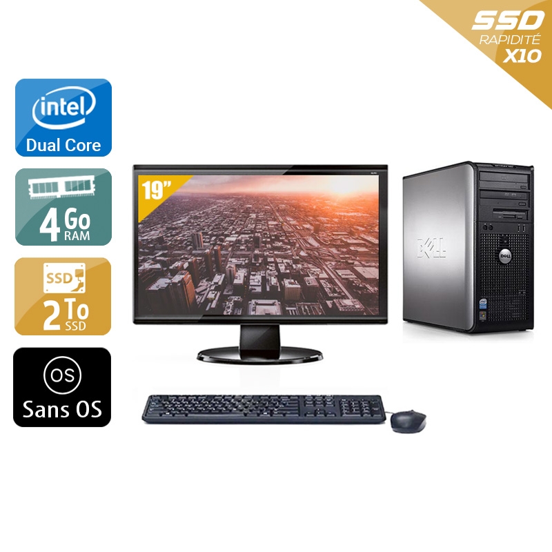 Dell Optiplex 760 Tower Dual Core avec Écran 19 pouces 4Go RAM 2To SSD Sans OS