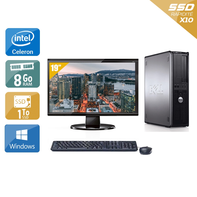 Dell Optiplex 780 Desktop Celeron Dual Core avec Écran 19 pouces 8Go RAM 1To SSD Windows 10