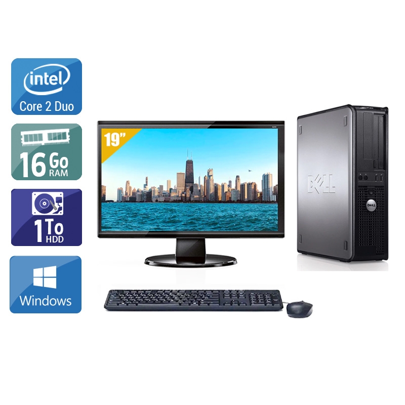 Dell Optiplex 780 Desktop Core 2 Duo avec Écran 19 pouces 16Go RAM 1To HDD Windows 10