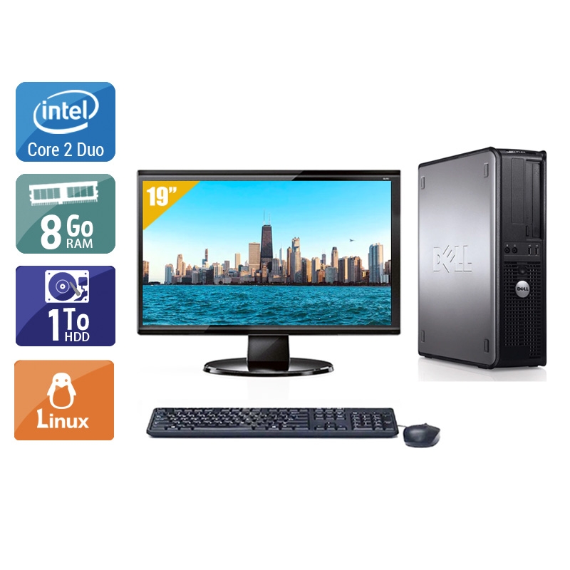 Dell Optiplex 780 Desktop Core 2 Duo avec Écran 19 pouces 8Go RAM 1To HDD Linux