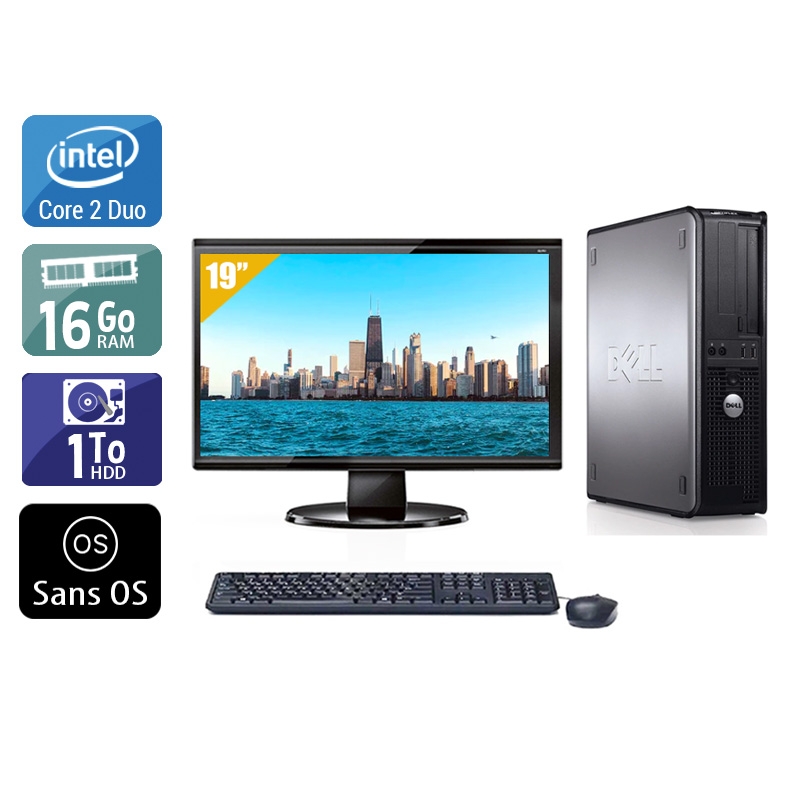 Dell Optiplex 780 Desktop Core 2 Duo avec Écran 19 pouces 16Go RAM 1To HDD Sans OS