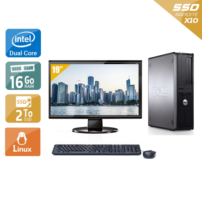 Dell Optiplex 780 Desktop Dual Core avec Écran 19 pouces 16Go RAM 2To SSD Linux