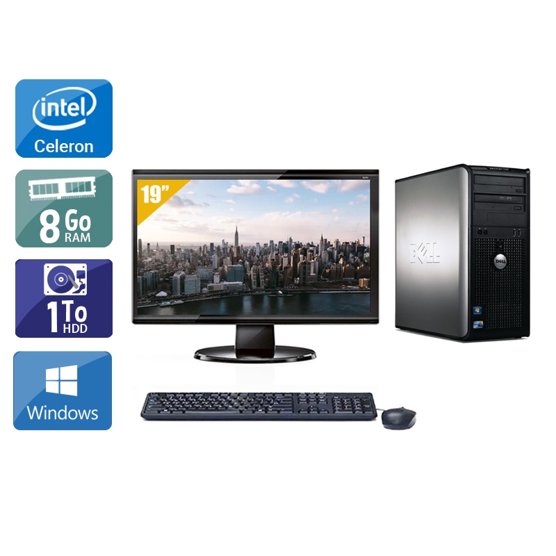 Dell Optiplex 780 Tower Celeron Dual Core avec Écran 19 pouces 8Go RAM 1To HDD Windows 10