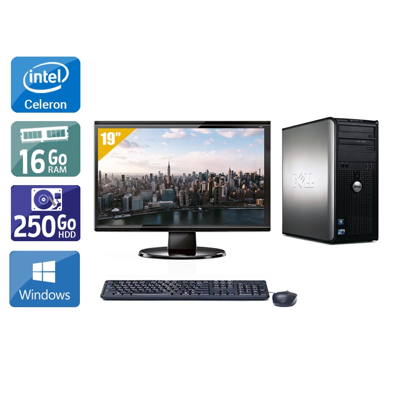 Dell Optiplex 780 Tower Celeron Dual Core avec Écran 19 pouces 16Go RAM 250Go HDD Windows 10