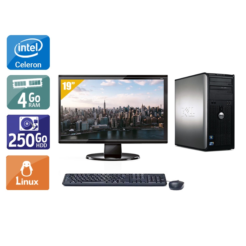 Dell Optiplex 780 Tower Celeron Dual Core avec Écran 19 pouces 4Go RAM 250Go HDD Linux