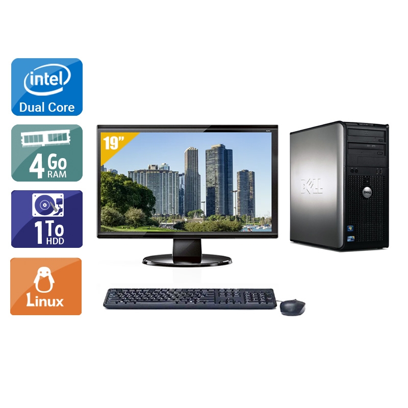Dell Optiplex 780 Tower Dual Core avec Écran 19 pouces 4Go RAM 1To HDD Linux