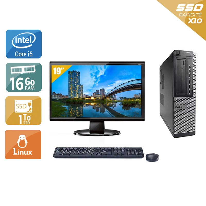 Dell Optiplex 790 Desktop i5 avec Écran 19 pouces 16Go RAM 1To SSD Linux