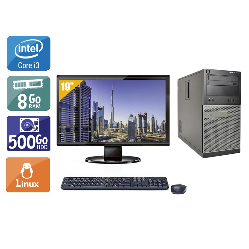 Dell Optiplex 790 Tower i3 avec Écran 19 pouces 8Go RAM 500Go HDD Linux