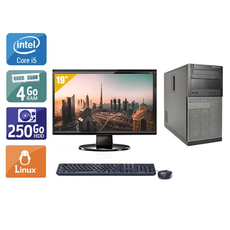 Dell Optiplex 790 Tower i5 avec Écran 19 pouces 4Go RAM 250Go HDD Linux