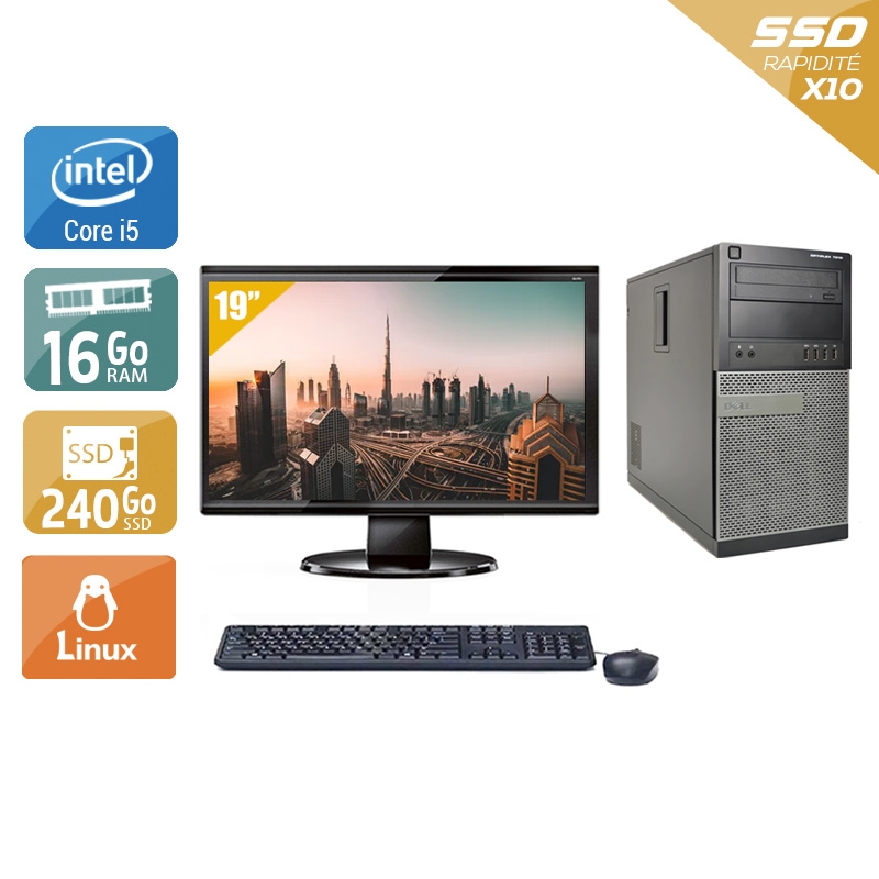 Dell Optiplex 790 Tower i5 avec Écran 19 pouces 16Go RAM 240Go SSD Linux