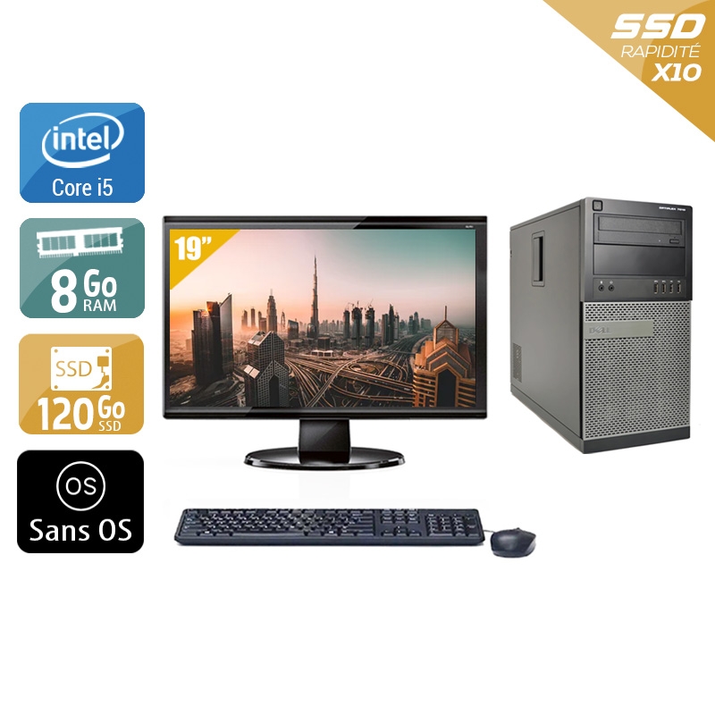 Dell Optiplex 790 Tower i5 avec Écran 19 pouces 8Go RAM 120Go SSD Sans OS