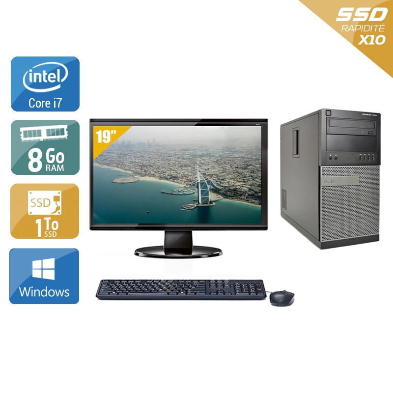 Dell Optiplex 790 Tower i7 avec Écran 19 pouces 8Go RAM 1To SSD Windows 10