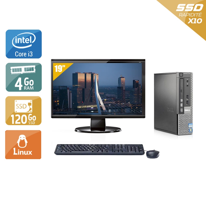 Dell Optiplex 790 USDT i3 avec Écran 19 pouces 4Go RAM 120Go SSD Linux