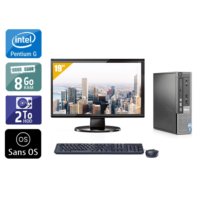 Dell Optiplex 790 USDT Pentium G Dual Core avec Écran 19 pouces 8Go RAM 2To HDD Sans OS