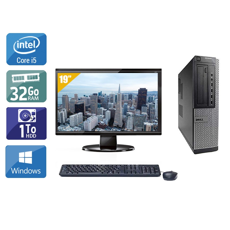 Dell Optiplex 9010 Desktop i5 avec Écran 19 pouces 32Go RAM 1To HDD Windows 10