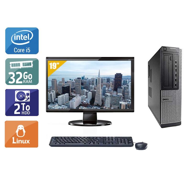 Dell Optiplex 9010 Desktop i5 avec Écran 19 pouces 32Go RAM 2To HDD Linux
