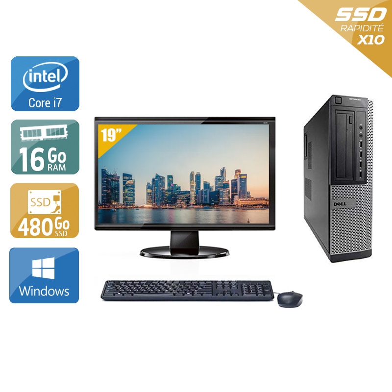 Dell Optiplex 9010 Desktop i7 avec Écran 19 pouces 16Go RAM 480Go SSD Windows 10
