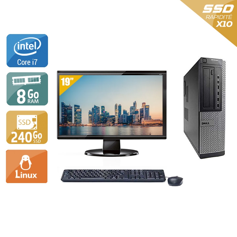 Dell Optiplex 9010 Desktop i7 avec Écran 19 pouces 8Go RAM 240Go SSD Linux