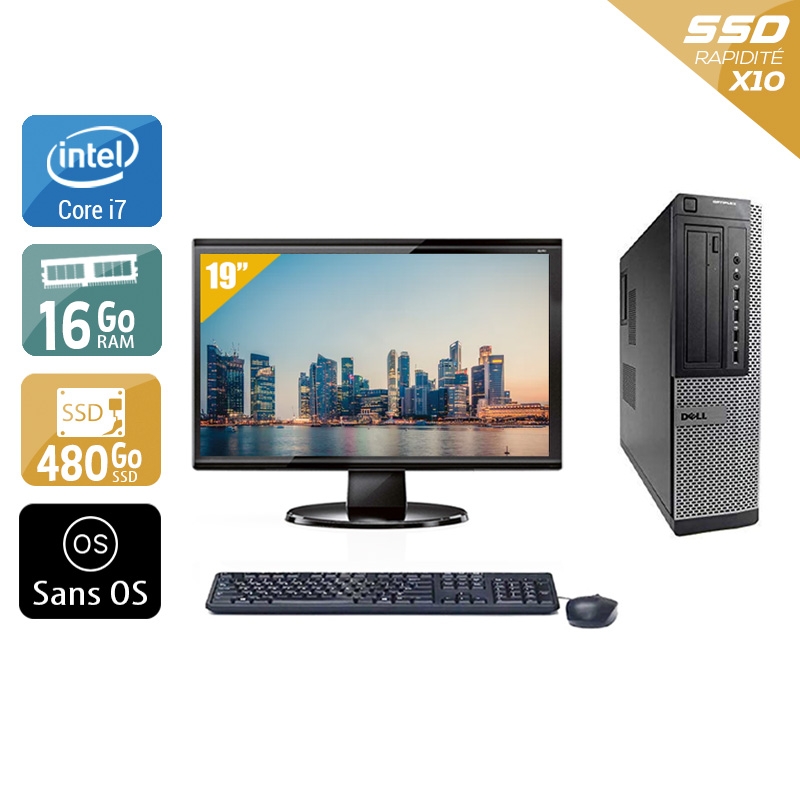 Dell Optiplex 9010 Desktop i7 avec Écran 19 pouces 16Go RAM 480Go SSD Sans OS