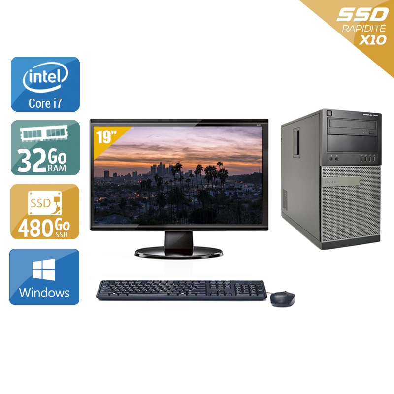 Dell Optiplex 9020 Tower i7 avec Écran 19 pouces 32Go RAM 480Go SSD Windows 10
