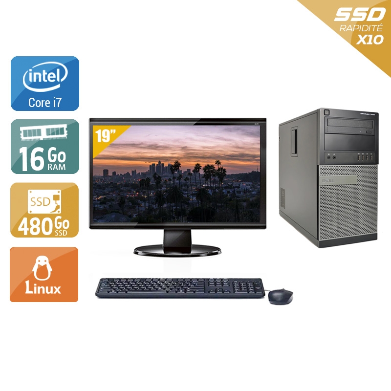 Dell Optiplex 9020 Tower i7 avec Écran 19 pouces 16Go RAM 480Go SSD Linux