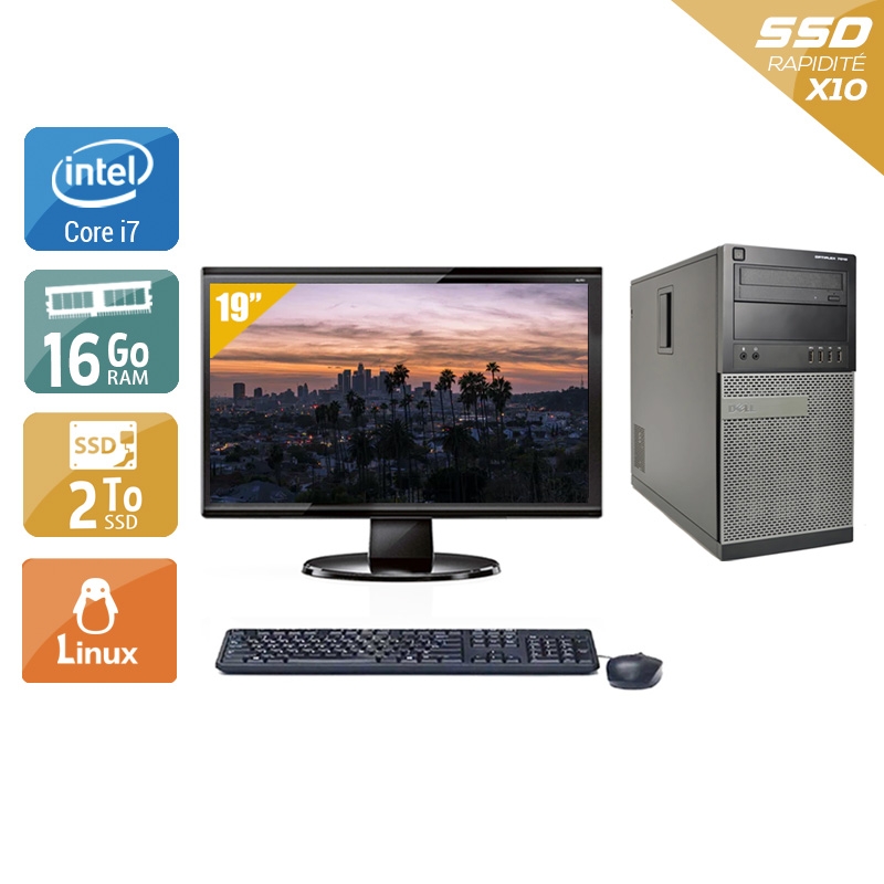 Dell Optiplex 9020 Tower i7 avec Écran 19 pouces 16Go RAM 2To SSD Linux