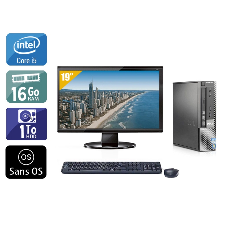 Dell Optiplex 9020 USDT i5 avec Écran 19 pouces 16Go RAM 1To HDD Sans OS