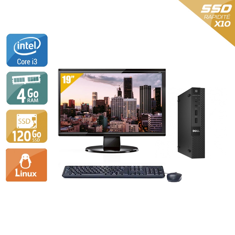 Dell Optiplex 9020M USDT i3 avec Écran 19 pouces 4Go RAM 120Go SSD Linux