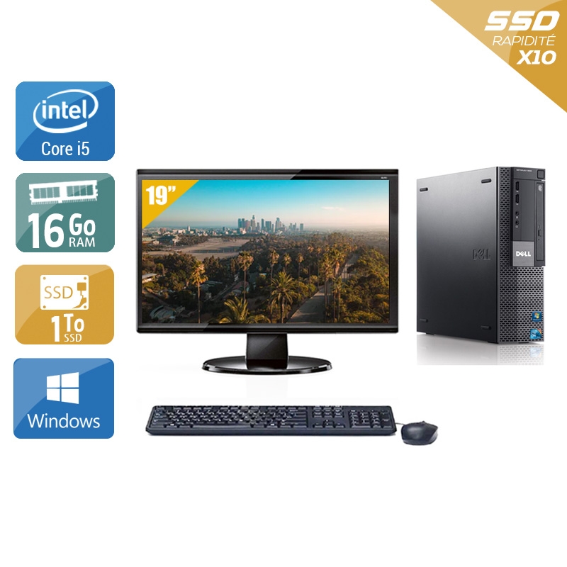 Dell Optiplex 980 Desktop i5 avec Écran 19 pouces 16Go RAM 1To SSD Windows 10