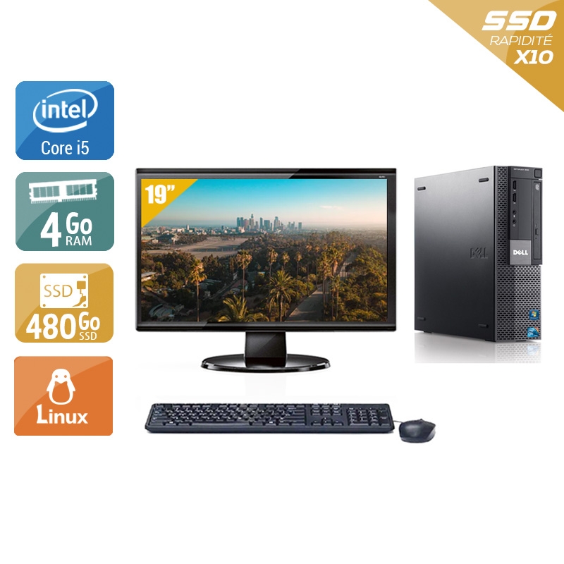 Dell Optiplex 980 Desktop i5 avec Écran 19 pouces 4Go RAM 480Go SSD Linux