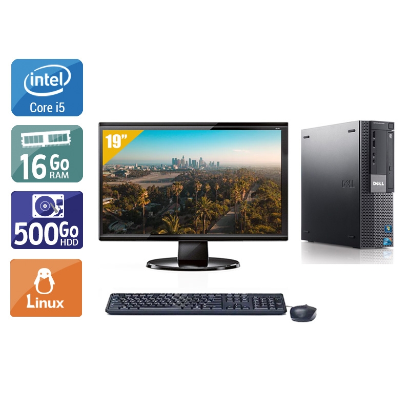 Dell Optiplex 980 Desktop i5 avec Écran 19 pouces 16Go RAM 500Go HDD Linux