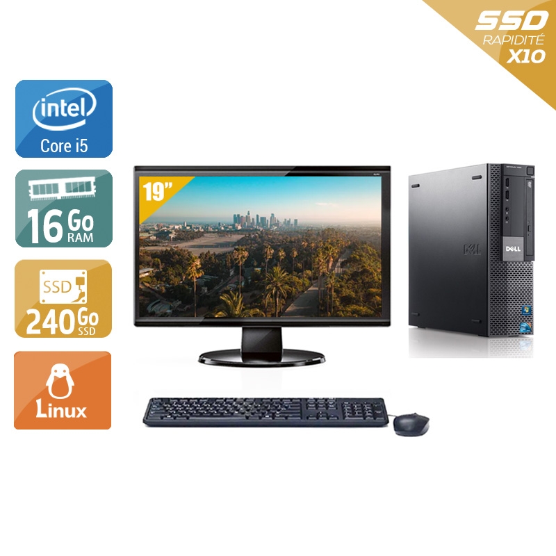 Dell Optiplex 980 Desktop i5 avec Écran 19 pouces 16Go RAM 240Go SSD Linux