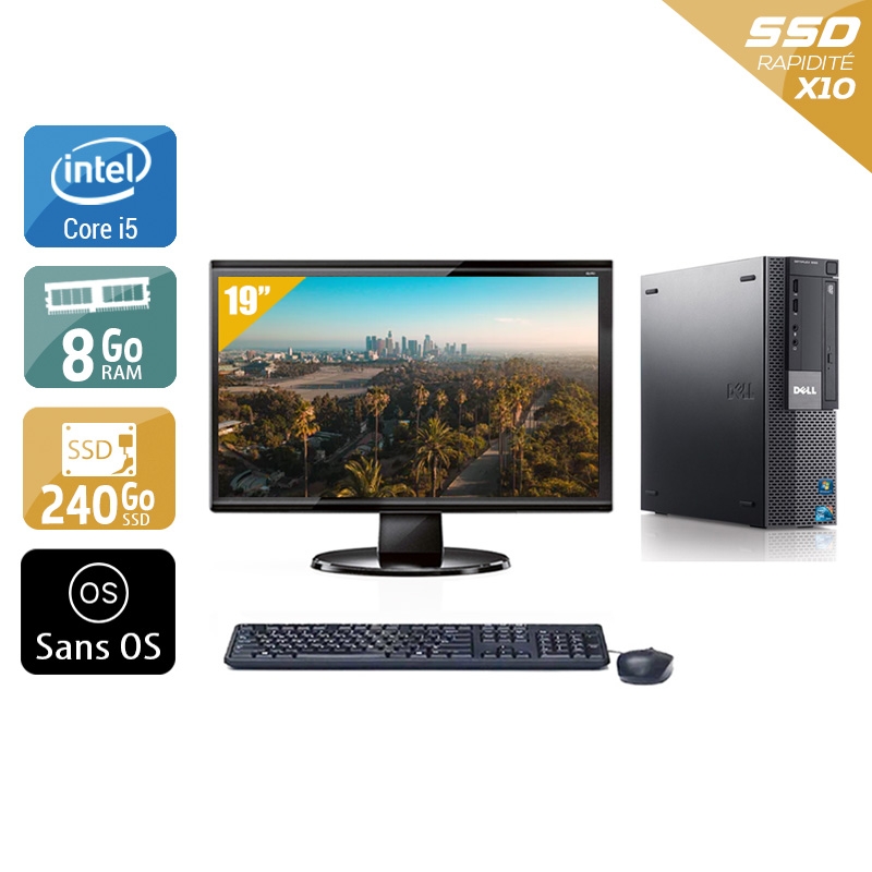 Dell Optiplex 980 Desktop i5 avec Écran 19 pouces 8Go RAM 240Go SSD Sans OS