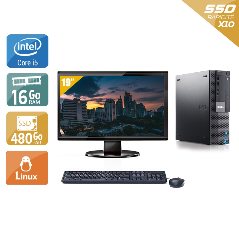 Dell Optiplex 980 SFF i5 avec Écran 19 pouces 16Go RAM 480Go SSD Linux