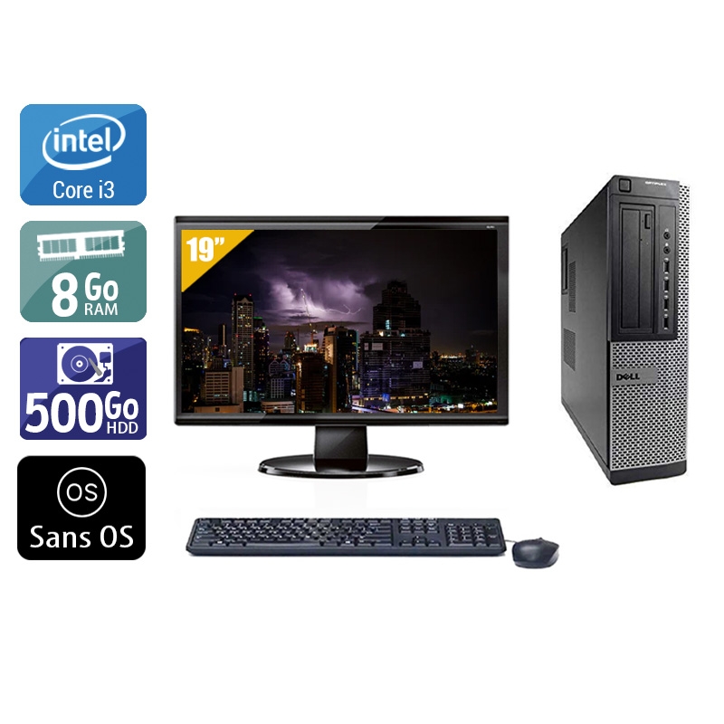 Dell Optiplex 990 Desktop i3 avec Écran 19 pouces 8Go RAM 500Go HDD Sans OS