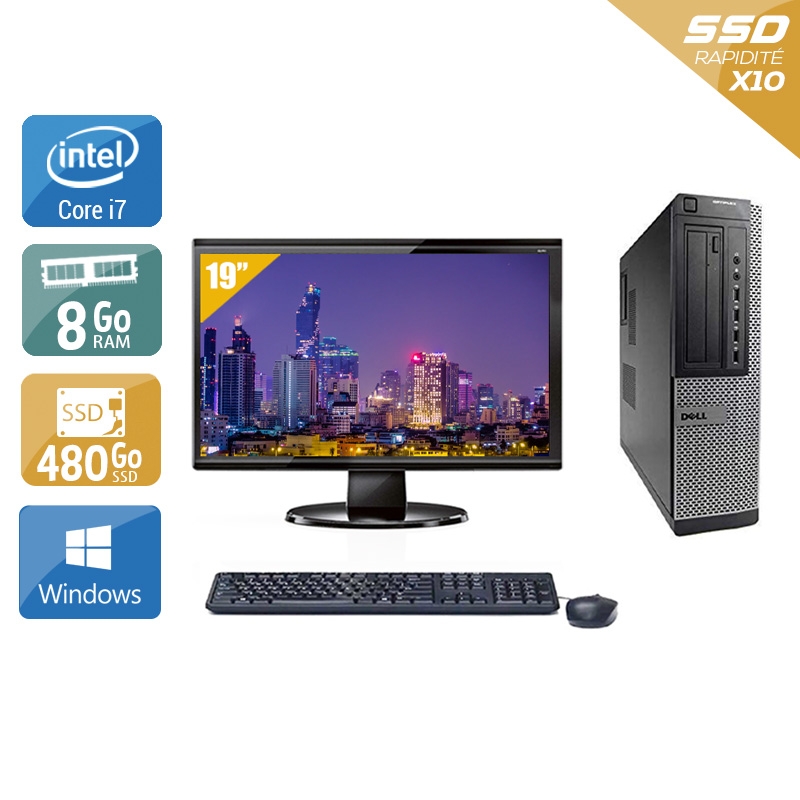 Dell Optiplex 990 Desktop i7 avec Écran 19 pouces 8Go RAM 480Go SSD Windows 10