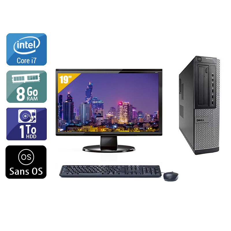 Dell Optiplex 990 Desktop i7 avec Écran 19 pouces 8Go RAM 1To HDD Sans OS
