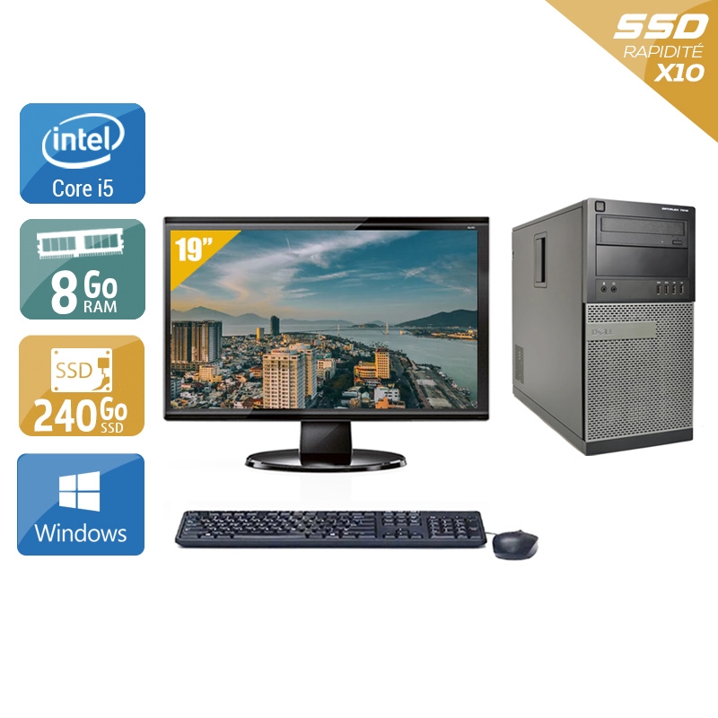 Dell Optiplex 990 Tower i5 avec Écran 19 pouces 8Go RAM 240Go SSD Windows 10